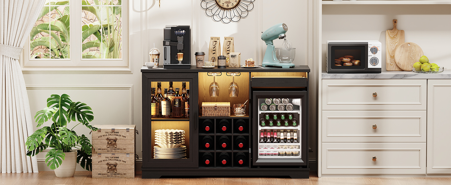 BROTTAR Bar Cabinet with LED lights and built-in fridge